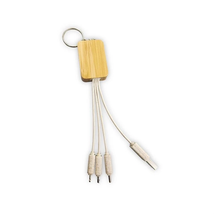 Bamboo Wheat Straw Material Eco Friendly 3 in 1 Charging Cable